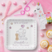 Assiettes En Carton Baby Girl Elephant and mignon Balloon Aquarelle (Fête)