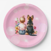 Assiettes En Carton Baby Girl et son chiot | Baby shower (Devant)