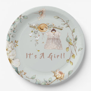 Assiettes En Carton Baby Girl Green Botanical Boho