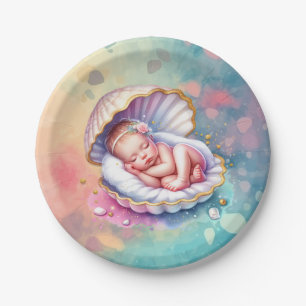 Assiettes En Carton Baby Girl in a Seashell Baby shower