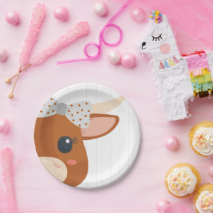 Assiettes En Carton Baby Girl Longhorn brûlé Baby shower orange