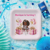 Assiettes En Carton Baby Girl Peau Brown 1ère fête d'anniversaire (Fête)