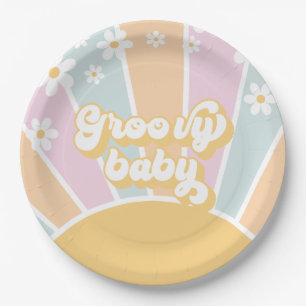Assiettes En Carton Baby Groovy pastel Rétro Fête de naissance sous le