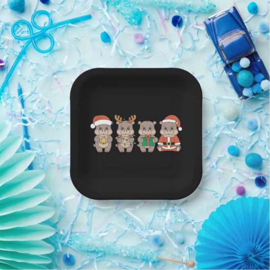 Assiettes En Carton Baby Hippo Moo Deng Noël (Fête)