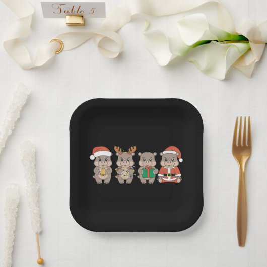 Assiettes En Carton Baby Hippo Moo Deng Noël (Mariage)
