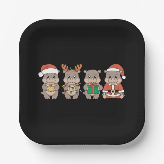 Assiettes En Carton Baby Hippo Moo Deng Noël (Recto)