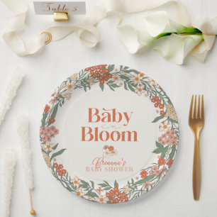Assiettes En Carton Baby in Bloom Boho Fleur sauvage Baby shower fille