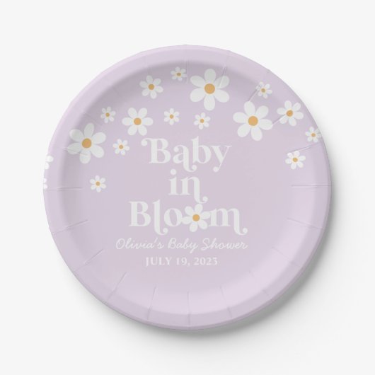 Assiettes En Carton Baby in Bloom Daisy Baby shower lilas Plaques de p (Devant)