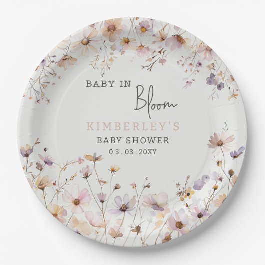 Assiettes En Carton Baby in Bloom Fleurs sauvages Baby shower bébé fil (Devant)