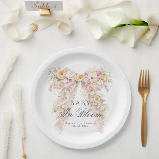 Assiettes En Carton Baby in bloom Floral Bow Girl Baby Shower 