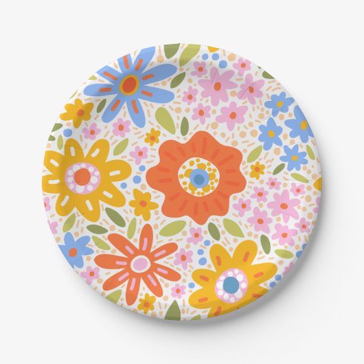 Assiettes En Carton Baby in Bloom Retro Fleur sauvage Baby shower (Devant)