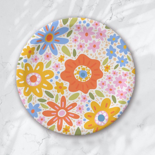 Assiettes En Carton Baby in Bloom Retro Fleur sauvage Baby shower