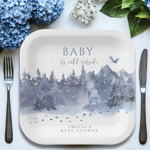 Assiettes En Carton Baby It's Cold Outside Fête Prénatale en Forêt d'H