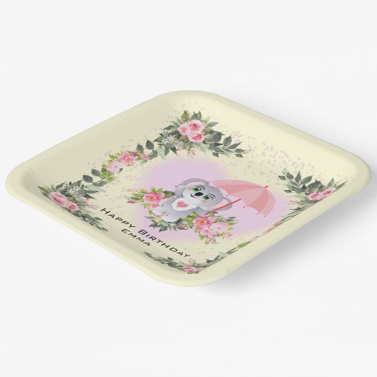 Assiettes En Carton Baby Koala | Personnalisé Anniversaire Jaune (Angulaire)