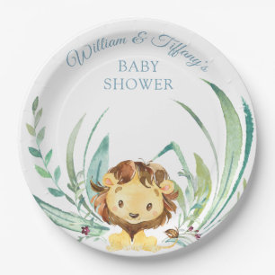 Assiettes En Carton Baby Lion Cub Dusty Blue Baby shower