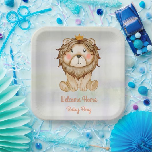 Assiettes En Carton Baby Lion Welcome Baby Boy Papier Plaque (Fête)