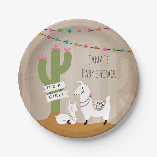 Assiettes En Carton Baby Llama Desert Cactus Baby shower (Devant)