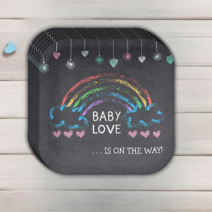 Assiettes En Carton Baby Love Chalkboard Coeurs et Baby shower arc-en-