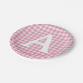 Assiettes En Carton Baby Pink Gingham Custom Initial (Angle)