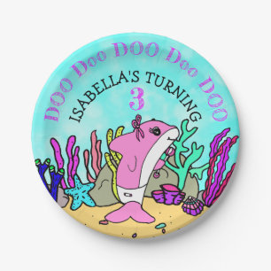 Assiettes En Carton Baby Shark Coral Turquoise fête d'anniversaire