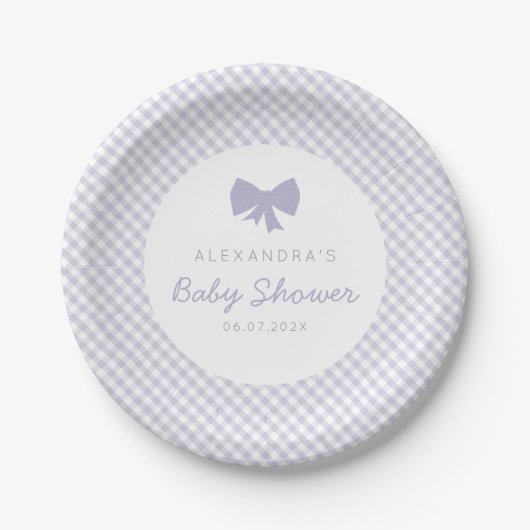 Assiettes En Carton Baby shower à arc pourpre en vichy fille (Devant)
