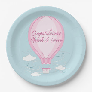Assiettes En Carton Baby shower à ballon à air chaud rose