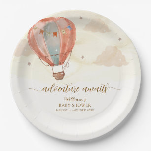 Assiettes En Carton Baby shower à ballon à air chaud Vintage Boho neut