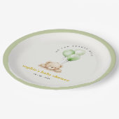 Assiettes En Carton Baby shower à ballon d'attente neutre vert (Angle)