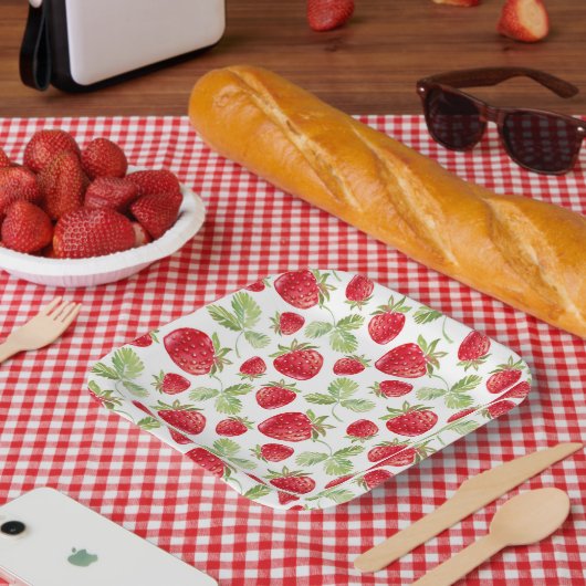 Assiettes En Carton Baby shower à l'aquarelle tendance Meadow Strawber (Pique-nique)