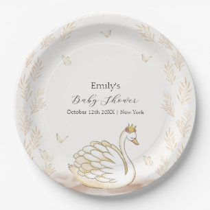 Assiettes En Carton Baby shower à papillon de cygne Gold Elegance