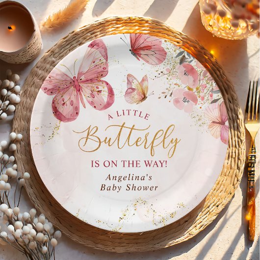 Assiettes En Carton Baby shower à papillon rose boho