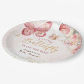 Assiettes En Carton Baby shower à papillon rose boho (Angle)