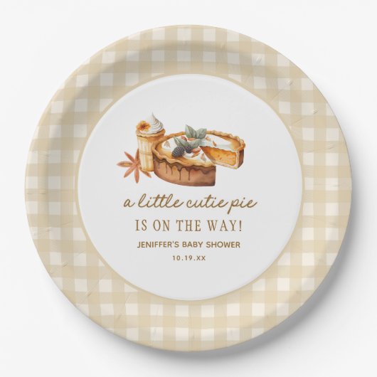 Assiettes En Carton Baby shower à tarte Citrouille Little Cutie (Devant)