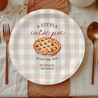 Assiettes En Carton Baby shower à tarte Little Cutie En vichy automne