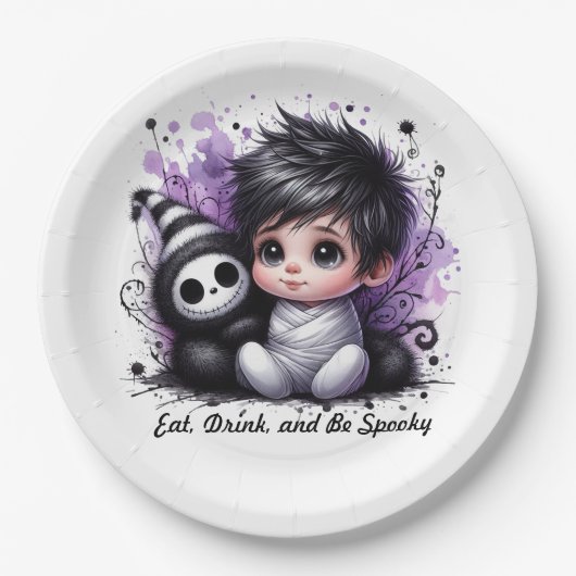 Assiettes En Carton Baby shower à thème Halloween - Bébé gothique pour (Devant)