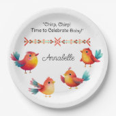 Assiettes En Carton Baby shower À Thème Oiseau Mignonne Aquarelle (Devant)