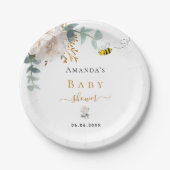 Assiettes En Carton Baby shower abeille fleurie eucalyptus verdure (Devant)