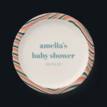 Assiettes En Carton Baby shower Abstrait Aqua Peach<br><div class="desc">Plaques de Baby shower sur mesure pour  à feuilles  Abstraites</div>