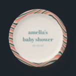 Assiettes En Carton Baby shower Abstrait Aqua Peach<br><div class="desc">Plaques de Baby shower sur mesure pour  à feuilles  Abstraites</div>