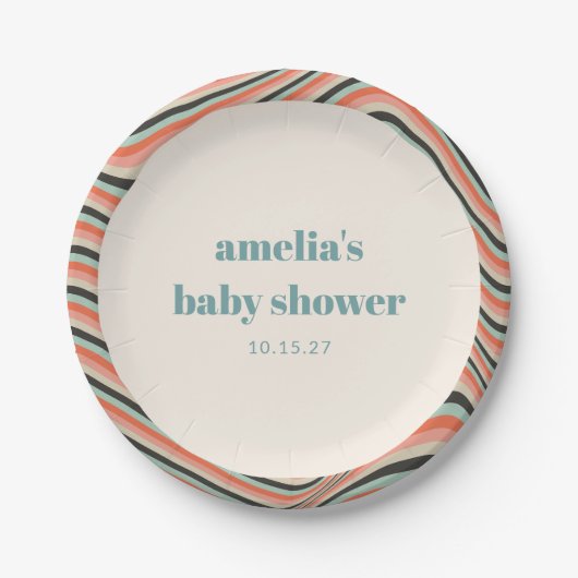 Assiettes En Carton Baby shower Abstrait Aqua Peach (Devant)