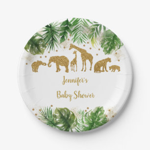 Assiettes En Carton Baby shower animal Gold Safari