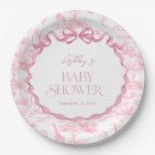 Assiettes En Carton Baby shower animalier rose Toile de Jouy (Devant)