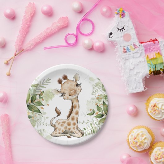 Assiettes En Carton Baby shower Anniversaire Cute Giraffe Verdure (Fête)