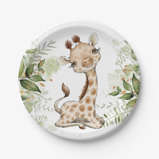 Assiettes En Carton Baby shower Anniversaire Cute Giraffe Verdure (Devant)