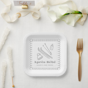 Assiettes En Carton Baby shower Après Bébé Gris Creusé À La Main