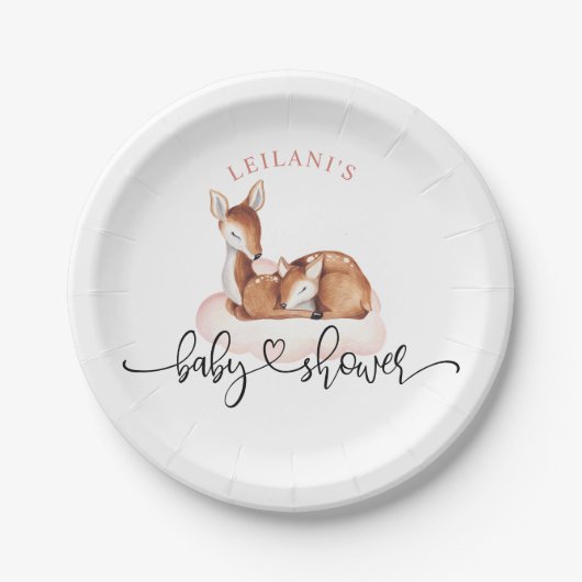 Assiettes En Carton Baby shower aquarelle cerf nuage rose (Devant)