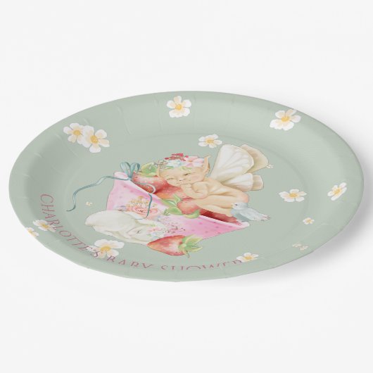 Assiettes En Carton Baby shower Aquarelle fille Fée mignonne lapin (Angle)