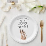 Assiettes En Carton Baby shower aquarelle illustration script simple<br><div class="desc">Baby shower aquarelle illustration script simple. Genre de rouille naturelle inconnu décoration moderne baby shower partie préférez plaque de papier. Partie d'une collection indie.</div>