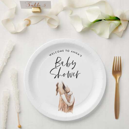 Assiettes En Carton Baby shower aquarelle illustration script simple (Mariage)