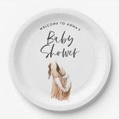 Assiettes En Carton Baby shower aquarelle illustration script simple (Devant)